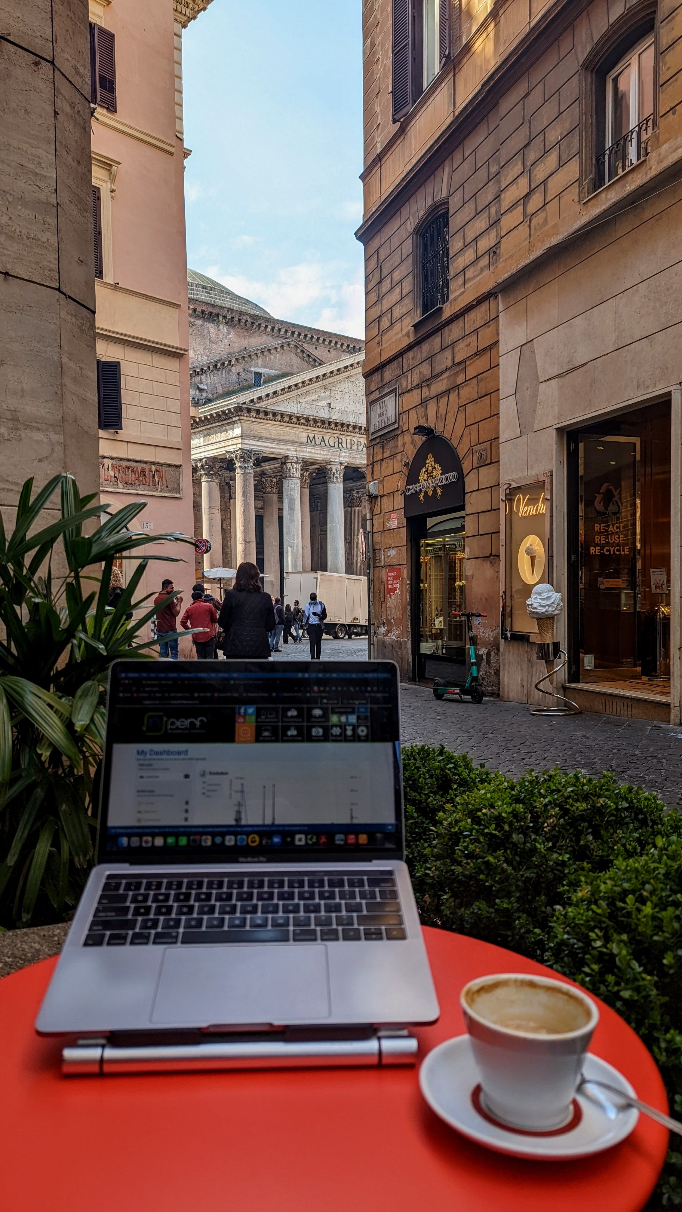 Digital Nomad Working On A Labtop In Rome, Italy