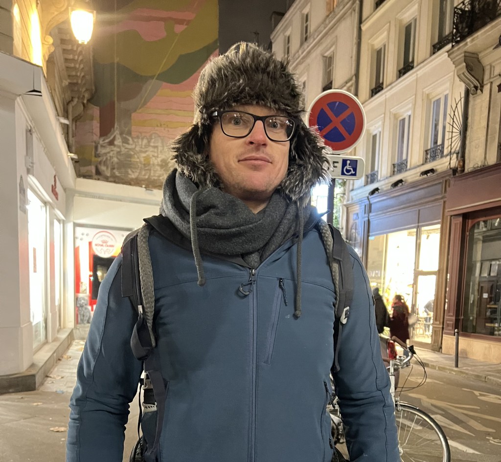 Man in jacket in paris in winter